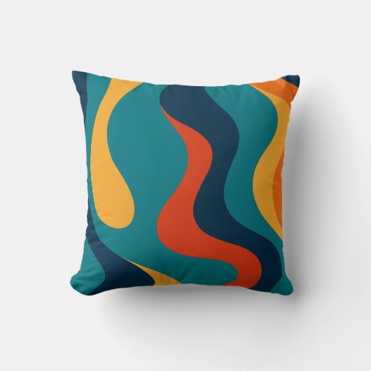 Modern Retro Wavy Abstract Pattern  クッション (正面)