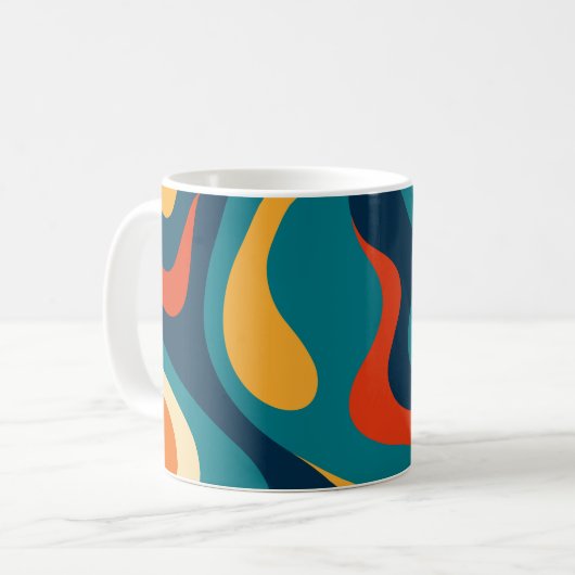 Modern Retro Wavy Abstract Pattern  コーヒーマグカップ (正面左)