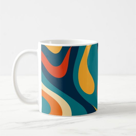 Modern Retro Wavy Abstract Pattern  コーヒーマグカップ (左)