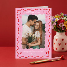 Modern Retro Wavy Pink Red Couple Photo Valentines