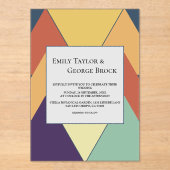 Modern Retro Whimsical Colorful Abstract Wedding アクリル招待状 (正面)