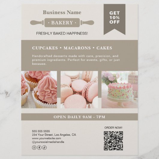 Modern Rolling Pin Bakery Business Flyer チラシ (正面)