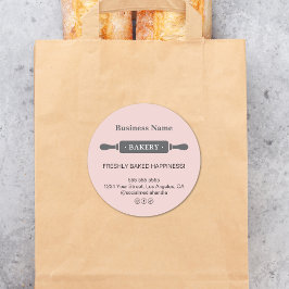 Modern Rolling Pin Bakery Pink Business ラウンドシール
