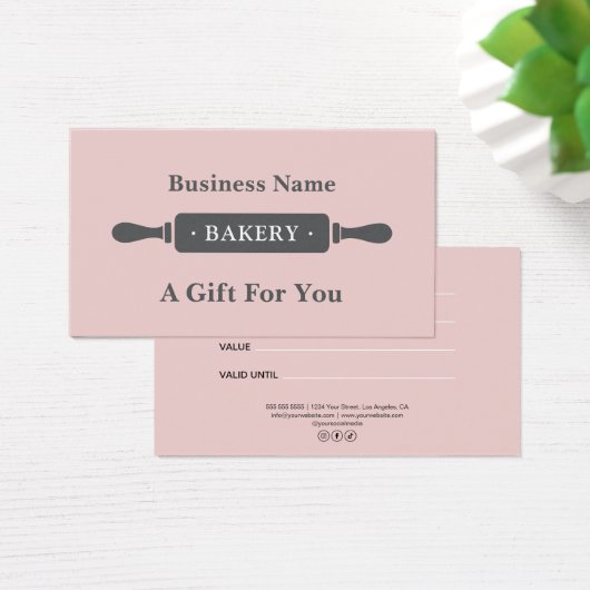 Modern Rolling Pin Bakery Pink Gift Certificate (デスク)