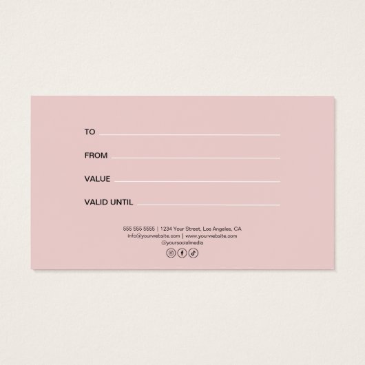 Modern Rolling Pin Bakery Pink Gift Certificate (裏面)
