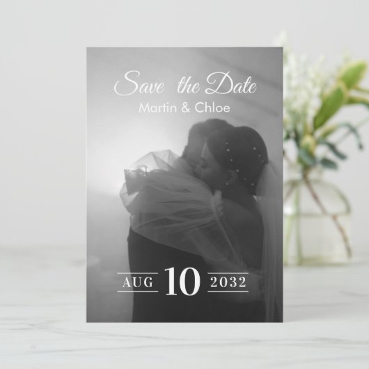 Modern Romantic Black and White Photo Wedding  招待状 (スタンド正面)