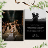 Modern Romantic Black & White Photo Script Wedding サンキューカード