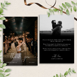 Modern Romantic Black & White Photo Script Wedding サンキューカード