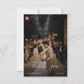 Modern Romantic Black & White Photo Script Wedding サンキューカード (正面)