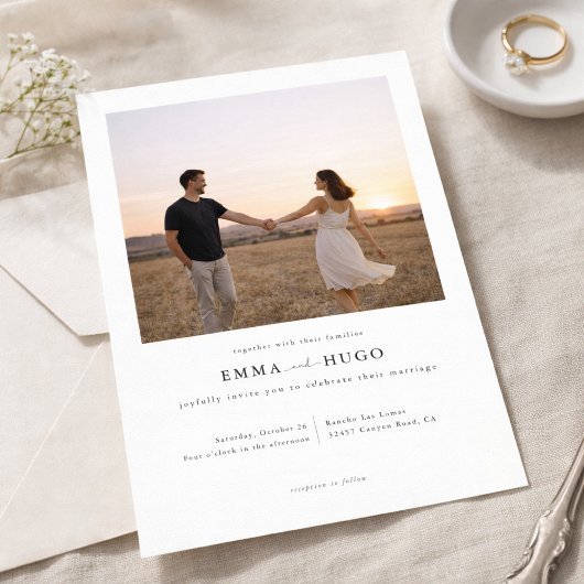 Modern Romantic Elegant Photo Wedding Invitation 招待状
