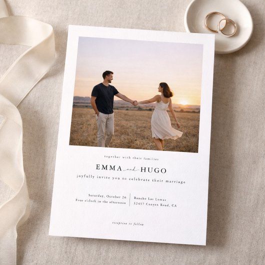 Modern Romantic Elegant Photo Wedding Invitation 招待状