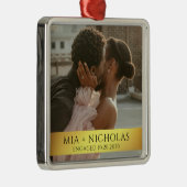 Modern Romantic Engagement Photo メタルオーナメント (右)