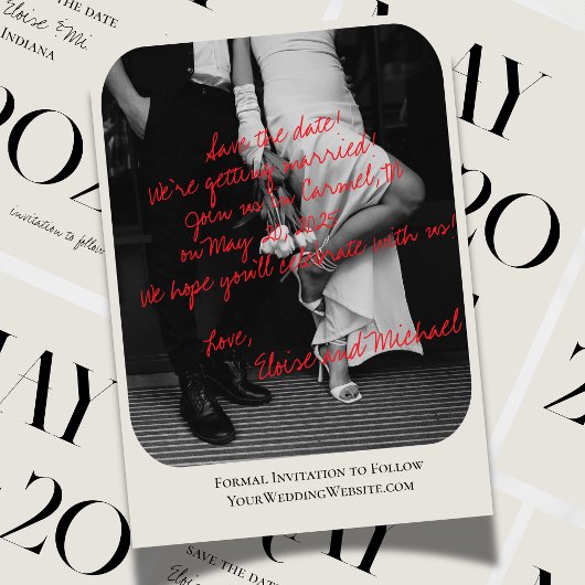 Modern Romantic Handwritten Photo Save the Date 招待状