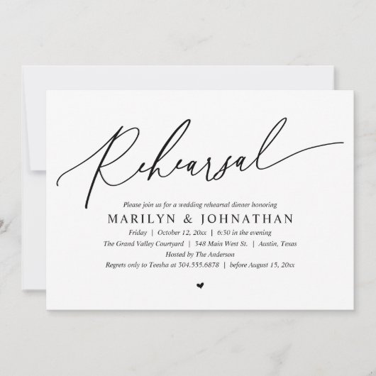 Modern Romantic Timeless Wedding Rehearsal Dinner 招待状 (正面)