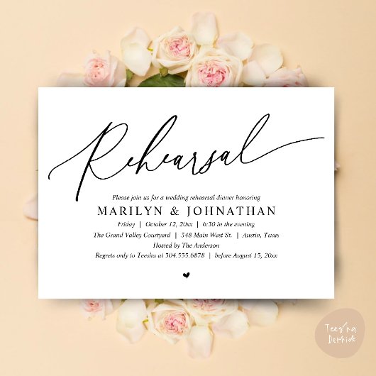 Modern Romantic Timeless Wedding Rehearsal Dinner 招待状