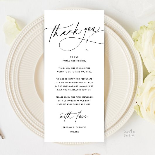 Modern Romantic Wedding Dinner Thank You Card プログラム