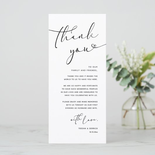 Modern Romantic Wedding Reception Thank You Card プログラム (スタンド正面)