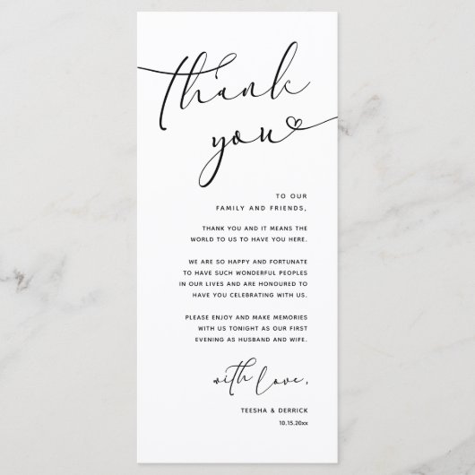 Modern Romantic Wedding Reception Thank You Card プログラム (正面)