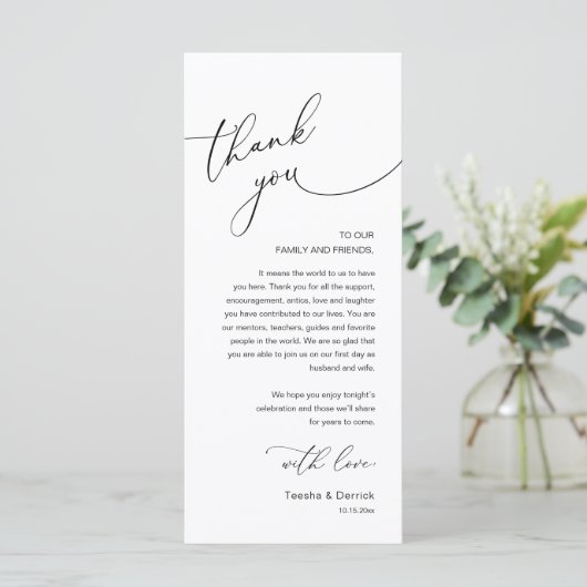 Modern Romantic Wedding Reception Thank You Card プログラム (スタンド正面)