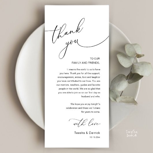 Modern Romantic Wedding Reception Thank You Card プログラム