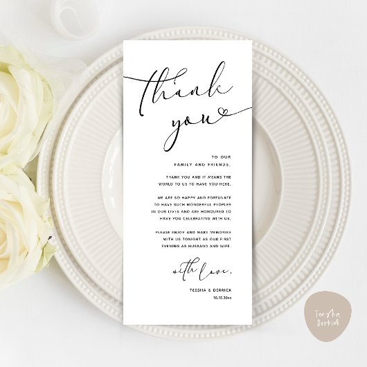 Modern Romantic Wedding Reception Thank You Card プログラム