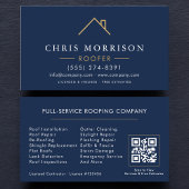 Modern Roofer Navy Blue Gold QR Code 名刺
