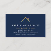 Modern Roofer Navy Blue Gold QR Code 名刺 (正面)