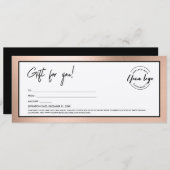 Modern Rose Gold Add Logo Gift Certificate 招待状 (正面/裏面)