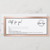 Modern Rose Gold Add Logo Gift Certificate 招待状 (正面)