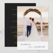 Modern Rose Gold Black Back Minimalist Wedding  招待状 (正面/裏面)