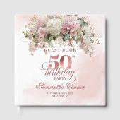 Modern Rose Gold Blush Floral 50th Guest Book ゲストブック (正面)