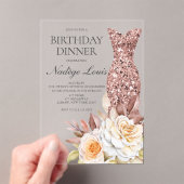 Modern Rose Gold Blush Floral Dress Birthday アクリル招待状 (インサイチュ (ポータブル))