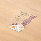 Modern Rose Gold Blush Floral Dress Birthday アクリル招待状 (レイダウン)