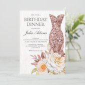 Modern Rose Gold Blush Floral Dress Birthday 招待状 (スタンド正面)