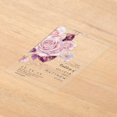 Modern Rose Gold Blush Floral Wedding  アクリル招待状 (レイダウン)