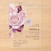 Modern Rose Gold Blush Floral Wedding  アクリル招待状 (正面)