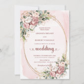Modern Rose Gold Blush Flowers Eucalyptus Wedding  招待状 (正面)