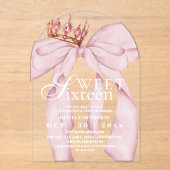 Modern Rose Gold Blush Pink Bow Sweet 16 Birthday アクリル招待状 (正面)