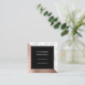 Modern Rose Gold Brushed Metal White Marble Black スクエア名刺 (スタンド正面)