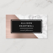 Modern Rose Gold Brushed Metal White Marble Black 名刺 (正面)