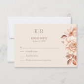 Modern Rose Gold Floral Monogram Wedding RSVP Card (正面)