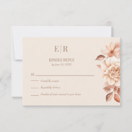 Modern Rose Gold Floral Monogram Wedding RSVP Card