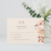 Modern Rose Gold Floral Monogram Wedding RSVP Card (スタンド正面)