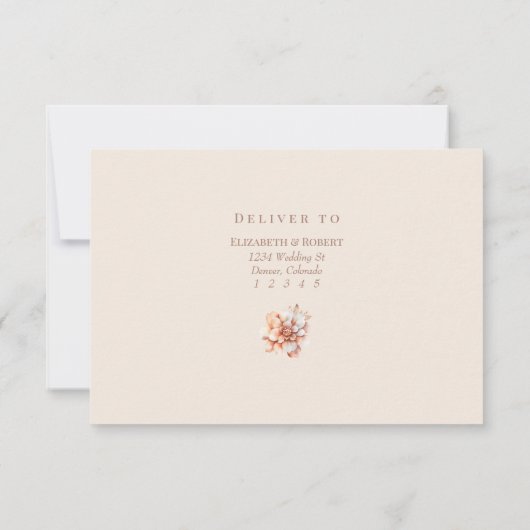 Modern Rose Gold Floral Monogram Wedding RSVP Card (裏面)