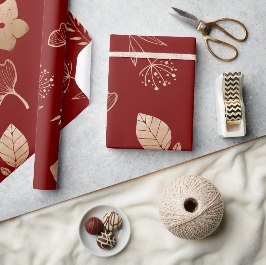 Modern rose gold flowers and leaves ラッピングペーパー (クラフト)