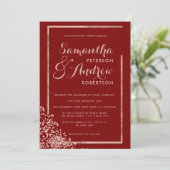 Modern rose gold frame red confetti wedding 招待状 (スタンド正面)