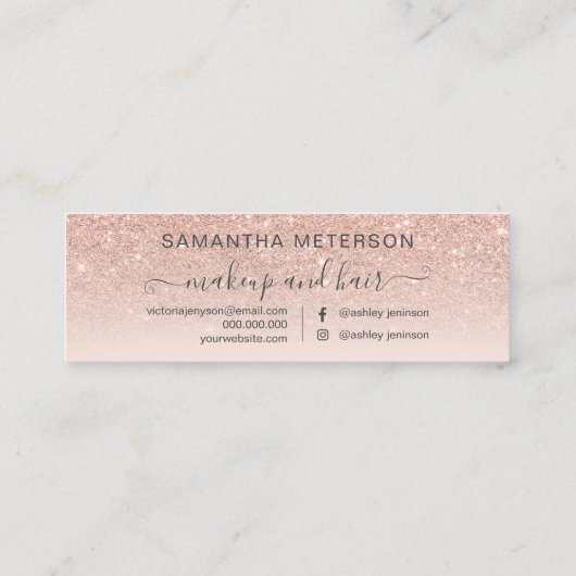 Modern rose gold glitter ombre blush appointment スキニー名刺 (裏面)
