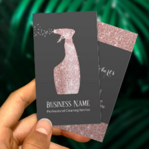 Modern Rose Gold Glitter Spray Cleaning 名刺