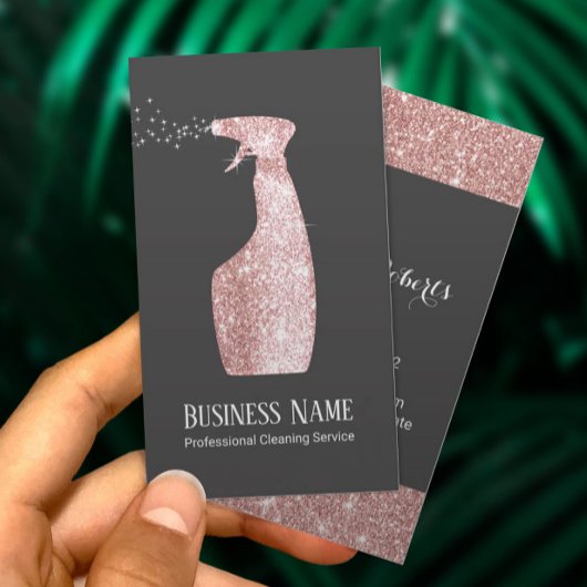 Modern Rose Gold Glitter Spray Cleaning 名刺