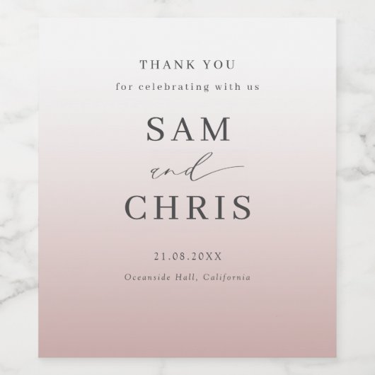 Modern Rose Gold Gradient Wedding  ワインラベル (シングルラベル)